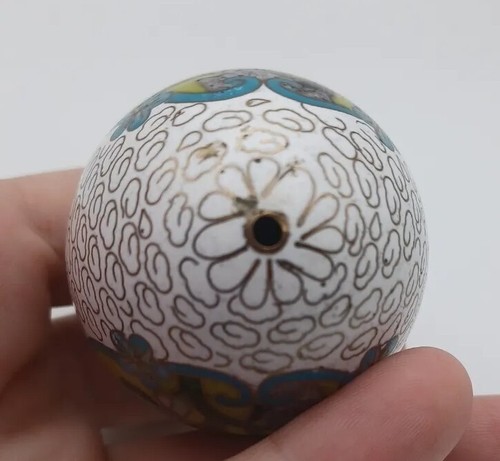 Vintage chinesisches Cloisonne Ei Emaille und Messing bunte Blumen - Bild 2 von 8