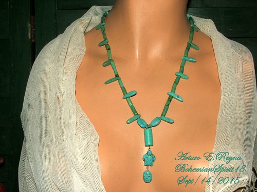ARTURO E.REYNA NATURAL BLUE TURQUOISE HEISHI TUBE BEADS NECKLACE - Picture 3 of 6