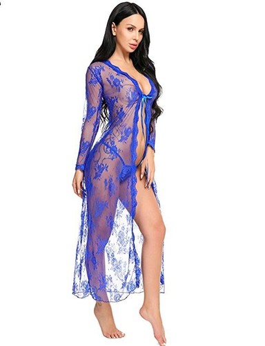 Women's Sexy Lingerie See Through Long Lace Dress Sheer Kimono Robe Sleepwear US - Bild 12 von 35