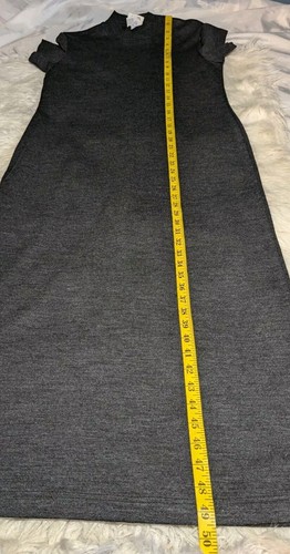 80's HALMODE APPAREL Heather Gray SWEATER Dress Short Sleeve Womens PETITE LARGE - Picture 10 of 11