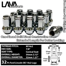 32 PCS 14X2 CHROME OE REPLACEMENT LUG NUTS FOR FORD LINCOLN STOCK WHEEL