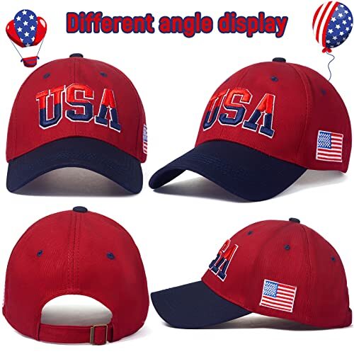 2 Pieces Patriotic Baseball Cap Adjustable Cotton Dad 5 1/8-7 1/4 Mixed Color - Picture 5 of 8