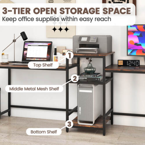 97 Inch Two Person Desk Double Computer Desk with Power Outlets Printer Stand - Picture 8 of 10