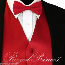 FIRE RED Solid Tuxedo Suit Vest Waistcoat and STRAGHT CUT Bow Tie Wedding Party