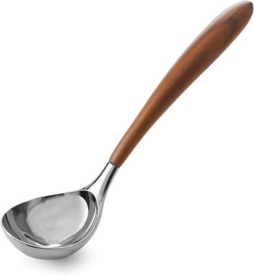 Nambe Curvo Collection Stainless Steel Ladle, Acacia Wood Handle - 13 Inch