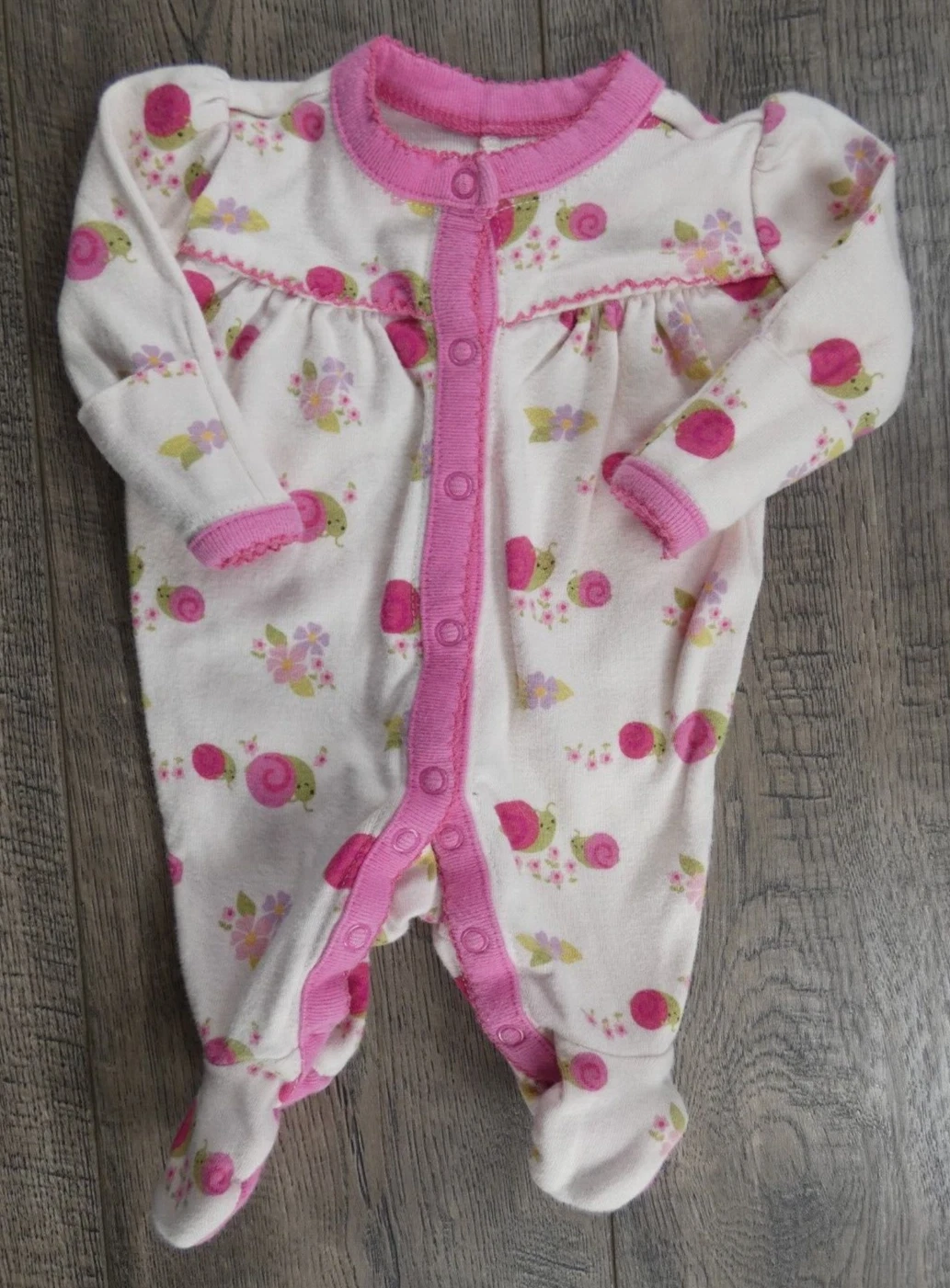 Baby Girl Clothes Gymboree Preemie to 5lbs Pink Snail Footed Outfit