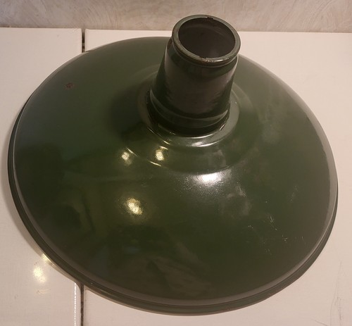 Vintage 14" Green Porcelain Metal Industrial Barn Gas Station Light Lamp Shade - Picture 1 of 8