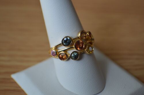 Anello 2,00 ct multi bolle zaffiro oro giallo 14 carati su argento fine misura 9 - Foto 3 di 14