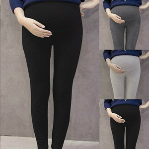 New Women Solid Maternity Pregnancy Pants Velvet Trousers Stretch Leggings Mid L