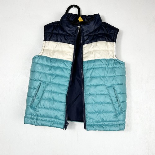 Crazy 8 Boys Puffer Vest Full Zip Navy Blue,Green Color Block Size 4T 80s Style - Picture 5 of 13