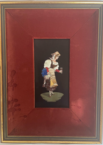 Pietra Dura Pair of 19th Century Plaques: Cavalier and a Tavern Maid - Picture 2 of 4