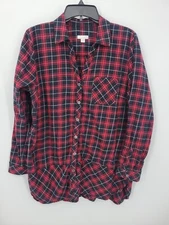 J Jill Top Womens Medium Red Black Plaid Long Sleeve Button Up Academia Blouse