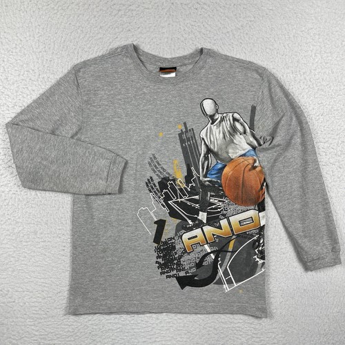AND1 Shirt Boys Large Gray Vintage Y2K City Basketball Streetball Hip Hop Tee - Picture 1 of 14