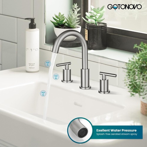 Durable Brushed Brass Bathroom Faucets with 8 Inch Widespread & Pop-Up Drain - Picture 5 of 10