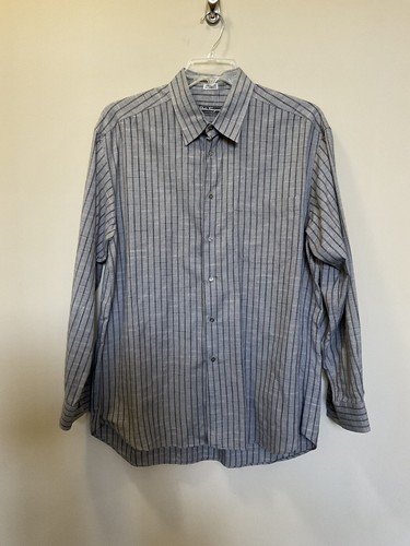 Salvatore Ferragamo Made In Italy Vintage Gray Striped Button Up Cotton Shirt XL - Picture 3 of 8