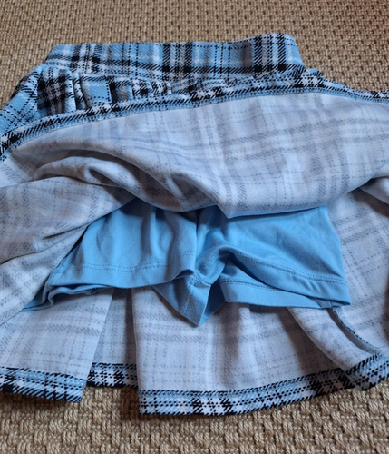 Girls Blue Black Pleated Plaid Skort Short Skirt Elastic Waist Size Small - Picture 6 of 6