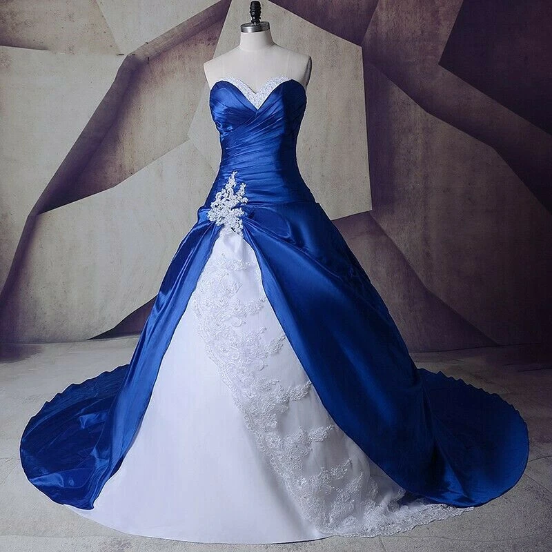 Blue white wedding dress sale
