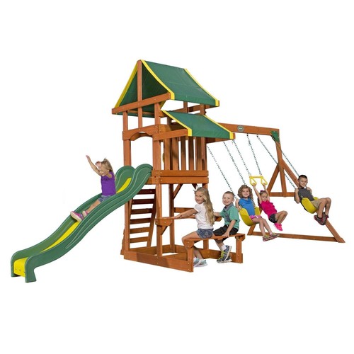 Backyard Discovery Cedar Wooden Swing Set Kids Outdoor 8 Ft Slide Playground Fun - Picture 21 of 24