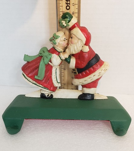 Vintage Doppel Strumpfhalter Weihnachtsmann küsst Frau Claus Mistelzweig schwer Gusseisen - Bild 10 von 12