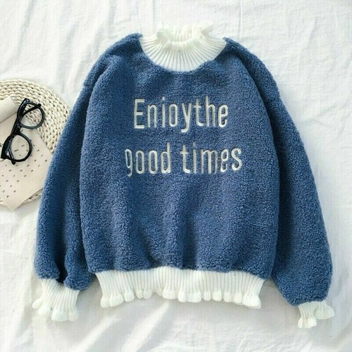 Damen Mädchen Süß Sweatshirt Fleece Pullover Top Kawaii Rüschenärmel - Bild 2 von 14