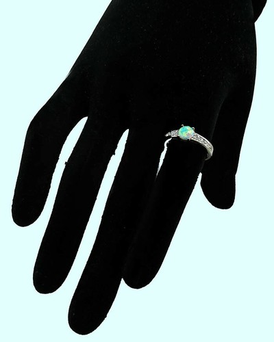 GENUINE 0.65 Cts OPAL & WHITE SAPPHIRE RING 14k WHITE GOLD PLATED -New With Tag - Picture 4 of 4