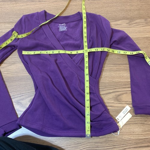 NWT OGL Eco Mousse Purple Collar Wrap Ruched Long Sleeve Shirt Size Small S - Picture 4 of 5