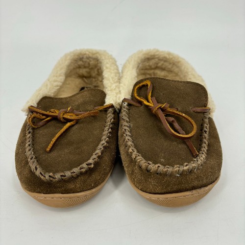 Clarks Suede Leather Moccasin Slippers Faux Sherpa Lined Brown Women's Size 7 - Picture 3 of 10