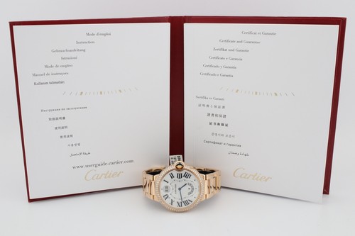 RELOJ CARTIER BALLON BLEU DUAL TIME 38 MM ORO ROSA 18K DIAMANTES DE FÁBRICA WE902019 - Imagen 11 de 12