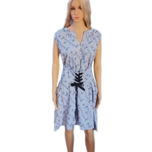 New! womens William Rast XL blue eyelet pocket midi lace-up dress - Picture 2 of 7