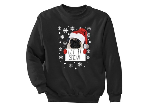 Let it Snow Pug - UGLY CHRISTMAS Sweater Snowflake Santa Men Women Sweatshirt - Bild 3 von 4
