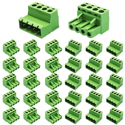 15 Pairs 4-Pin 5.08mm Pitch PCB Screw Terminal Block Connectors Male & Female