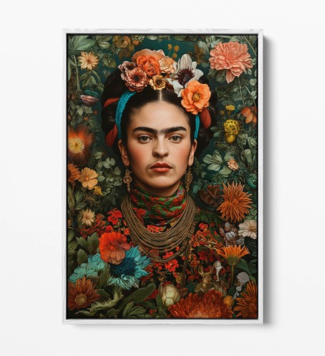 FLORAL PORTRAIT OF FRIDA KAHLO -FLOAT EFFECT FRAMED CANVAS WALL ART PRINT - Picture 8 of 12