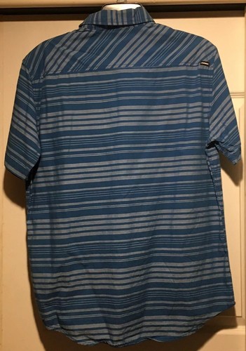 Hawk Casual Button Shirt Small Chest 42”Blue Stripe Cotton Short Sleeve Normcore - Picture 2 of 4