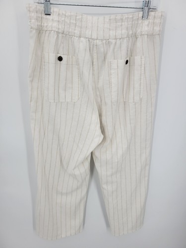 Aventura Pants Womens Large Tan White Stripe Hemp Blend Pull On Wide Leg - Picture 3 of 11