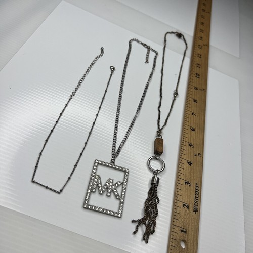 H7 Lot Silver Chains MK Crystals Boho Hippie Glam Tassel Retro Necklaces - Picture 5 of 5