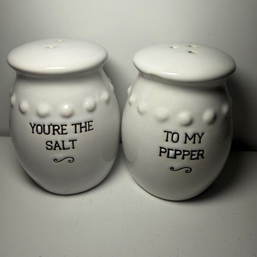 White Ceramic Hobnail Salt & Pepper Shakers, You're the Salt To My Pepper