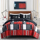 ARTALL Microfiber 3 Pieces Comforter Set Black Gray Red Plaid Pattern Lightwe...