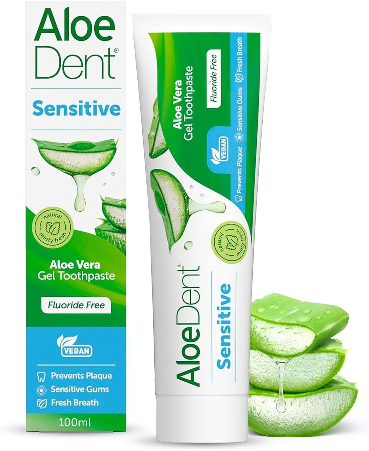 Aloe Dent Sensitive Aloe Vera Toothpaste Fluoride Free, Natural Action, Vegan,
