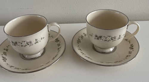 2er Set Vintage Brookdale Lenox Porzellan Tassen & Untertassen Platinrand - 8 Unzen Tassen - Bild 3 von 8