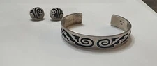 Vintage Hopi  Navajo Sterling Bracelet and Earrings- Lawrence Saufkie