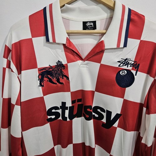 Camiseta de fútbol Stussy World Tour talla M roja y blanca a cuadros manga larga - Imagen 11 de 15