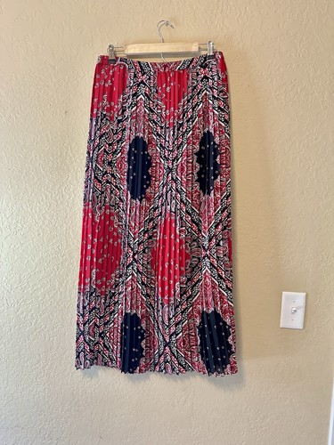 MICHAEL MICHAEL KORS Pleated Bandana-Print Red Currant Maxi Skirt NWT Sz Medium - Picture 4 of 9