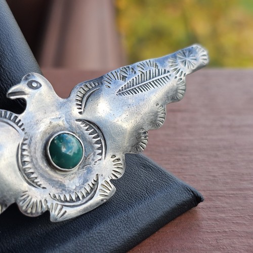 Vintage Fred Harvey Ära Sterling Donnervogel 3,5" Brosche mit grünem Türkis - Bild 6 von 15
