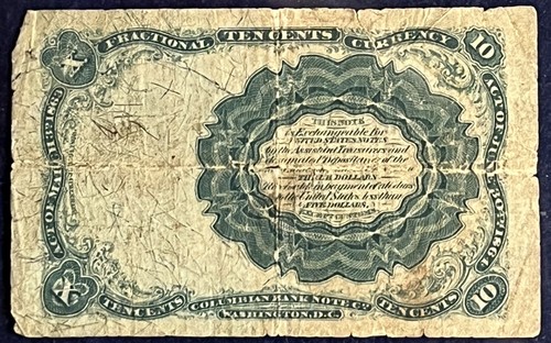 1874 Fractional Currency 10 Cents FR 1265 Meredith 5th Issue - Picture 2 of 2