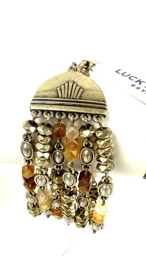 Lucky Brand Citrine Gold-tone Semi-precious Stone 6-row Link Chain Bracelet NEW - Picture 5 of 7