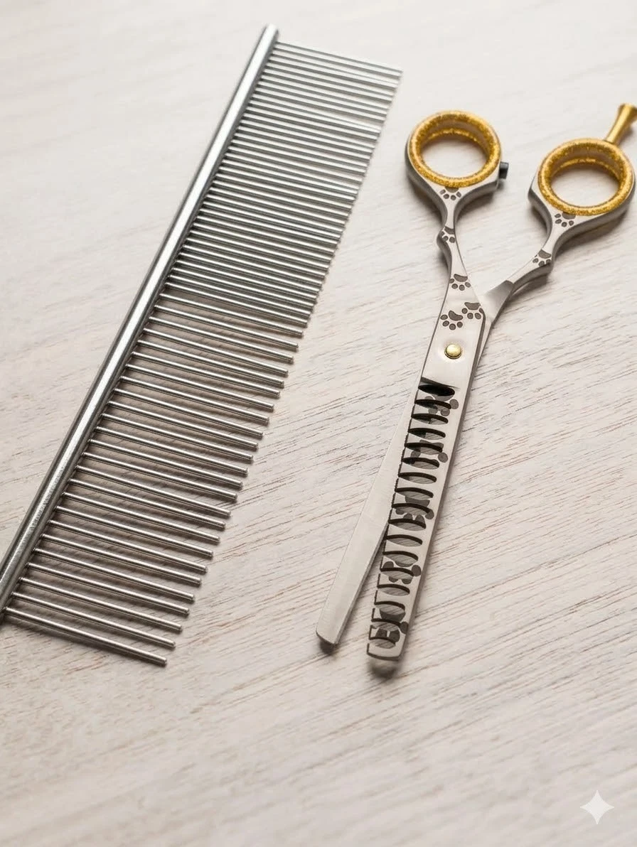 Pet Grooming Chunker Shears & Comb Set Dog Cat Hair Cutting Tool Kit - 2pc