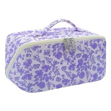 Purple Large Quilted Floral Makeup Bag Cute Coquette C-lay flat purple