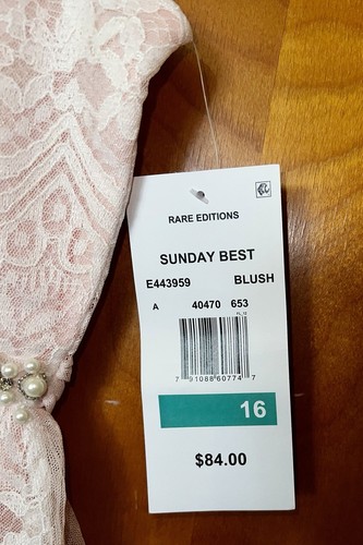 NEW Rare Edition Girls Pink Lace $84 Rhinestone Pearl Bow Easter Dress Sz 16 - Picture 7 of 11