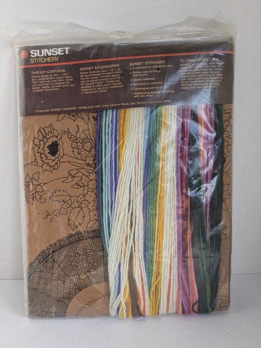 Sunset Stitchery "Fan And Flowers" Vintage Crewel Embroidery Kit New NOS - Picture 4 of 5