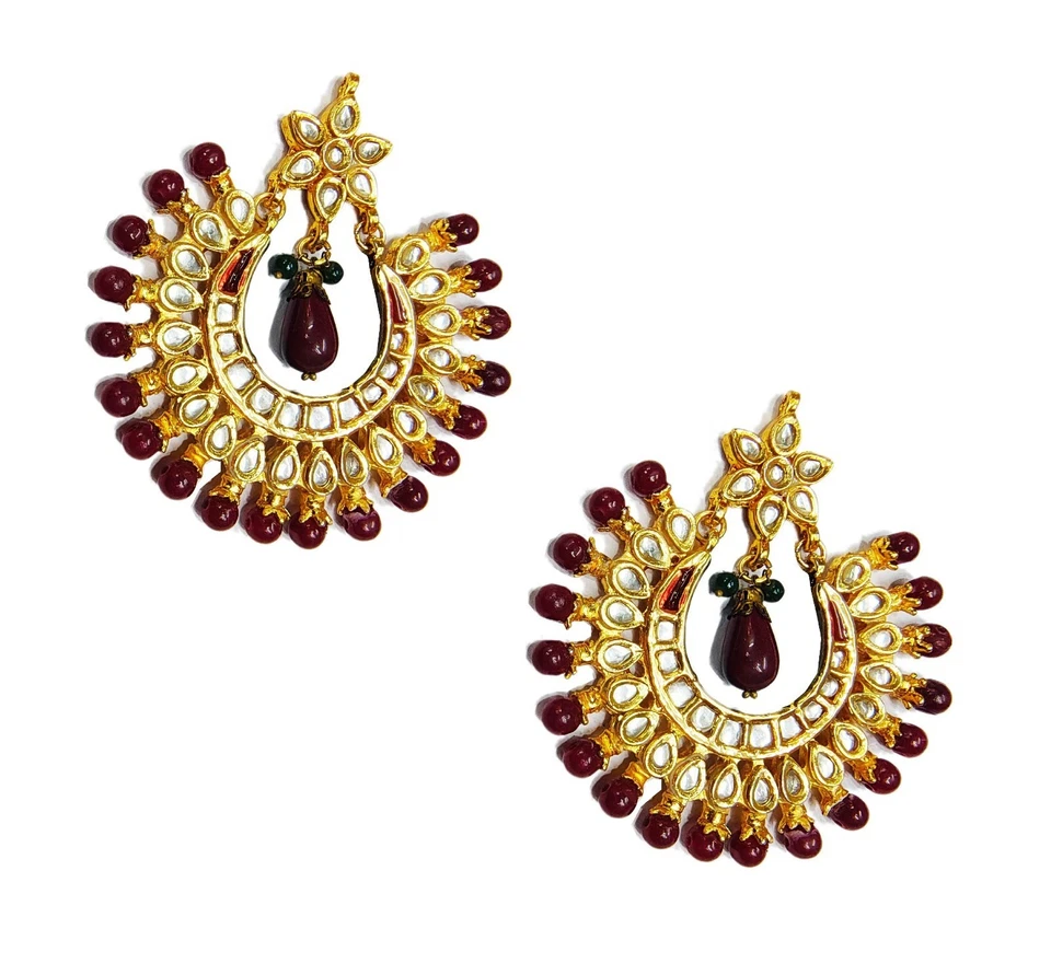 Royal Kundan Meena Ohrringe | Ethno Party Schmuck | Vergoldet Designer Bali - Bild 2 von 2